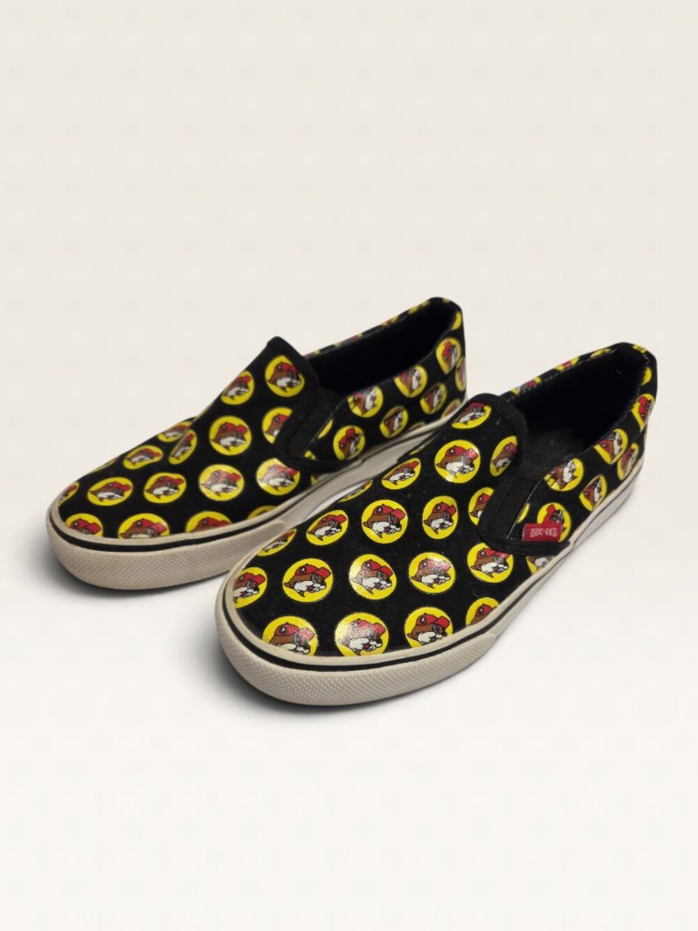 Buc-ees Beaver Logo All Over Print Slip On Sneakers 7W 5Y